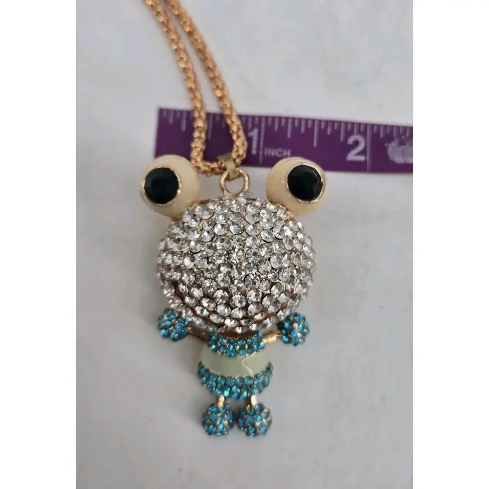 Y2K Bling Whimsical Rhinestone Frog Pendant Necklace Betsey Johnson NOS